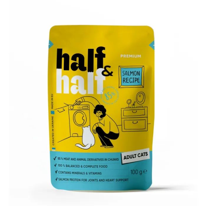 Вологий корм для кішок Half&Half шматочки з лососем у желе 100 г (4820261920901)