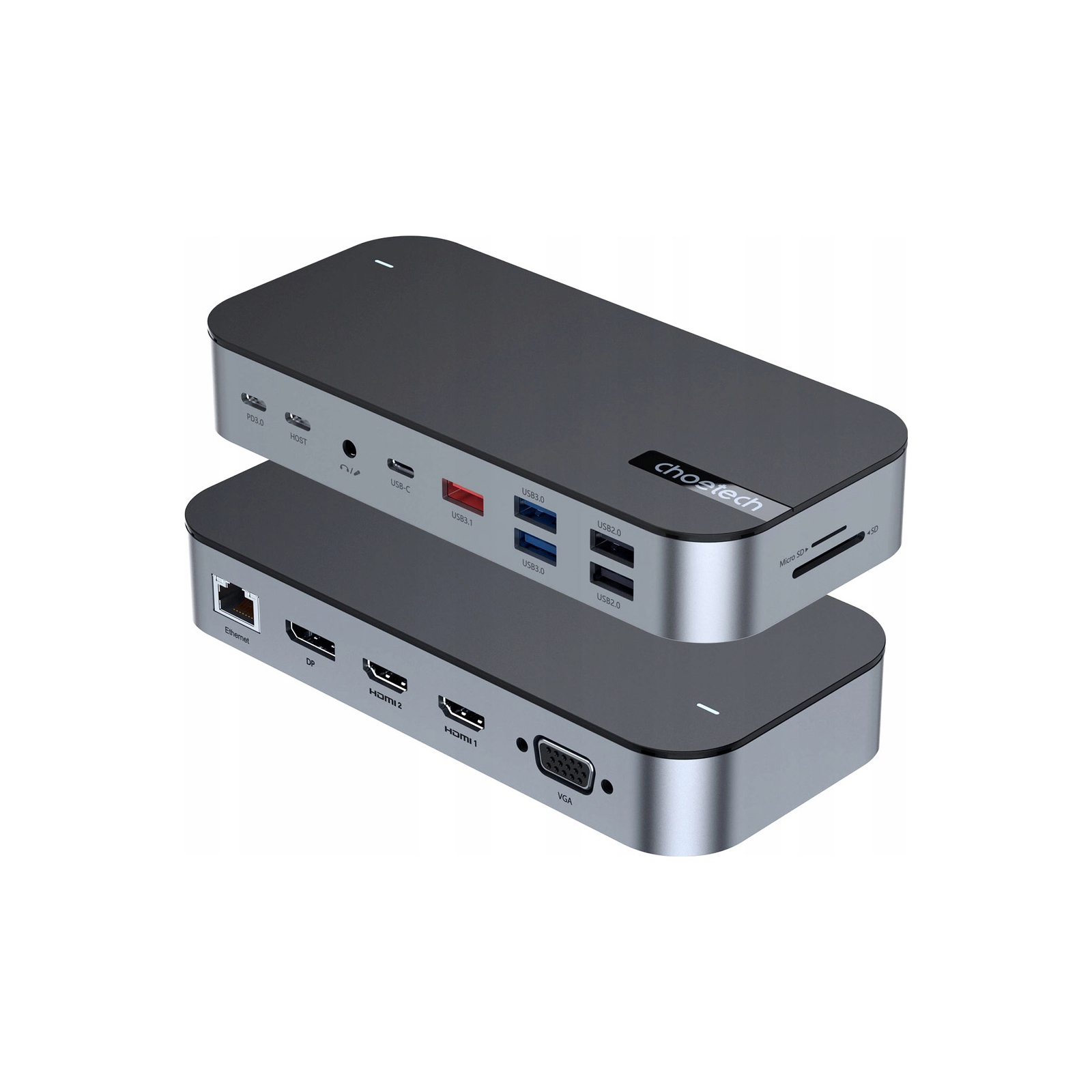 Концентратор Choetech USB-C 15-in-1 HDMI/PD/CR/LAN/USB-A/USB-C/AUX/VGA/DP (HUB-M52-GY) изображение 3