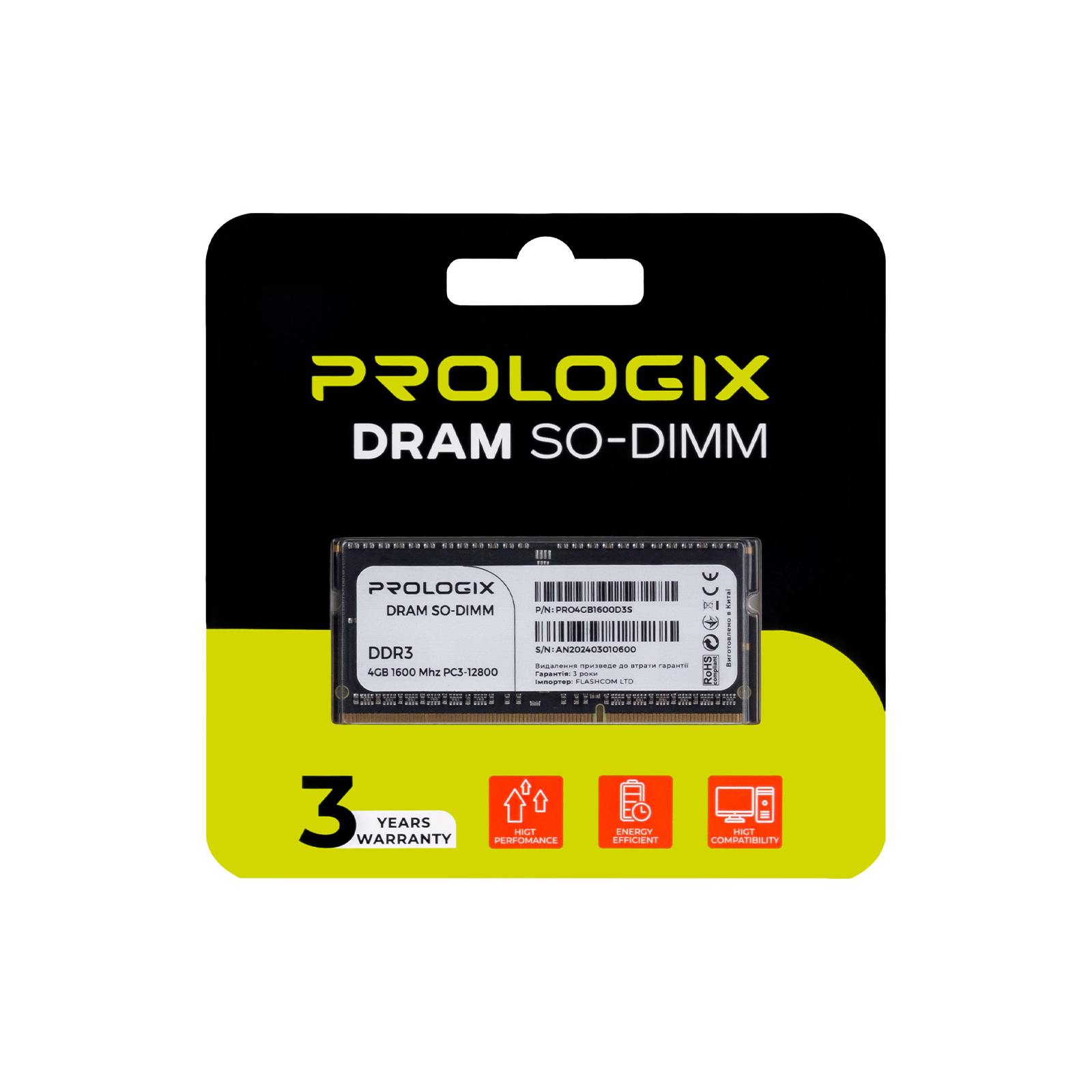 Модуль памяти для ноутбука SoDIMM DDR3 4GB 1600 MHz Prologix (PRO4GB1600D3S) изображение 4