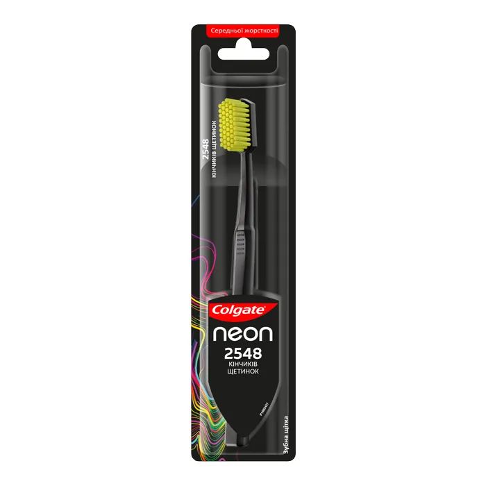 Зубна щітка Colgate Neon 2548 кінчиків щетинок середньої жорсткості Чорна (2172000000023)