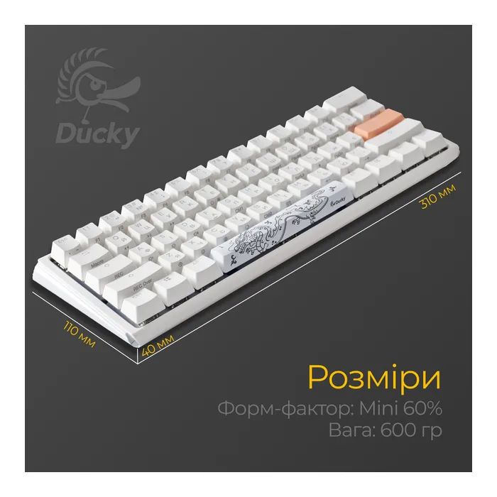 Клавиатура Ducky One 3 Mini Cherry MX Brown RGB UA USB White (DKON2161ST-BUAPXPWWWSC1) изображение 11