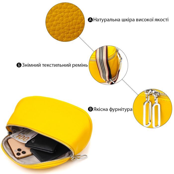 Сумка Vintage Из натуральной кожи Желтая (22116) изображение 4