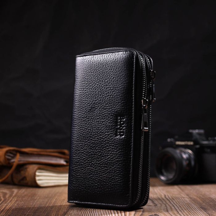 Гаманець Bond Accessories З двома відділеннями із натуральної шкіри Чорна (22027) зображення 8