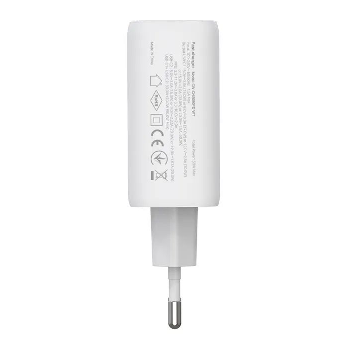 Зарядное устройство ColorWay GaN Mini 50W PD Port PPS USB (Type-C PD 30W + Type-C PD 20W) white (CW-CHS050PD-WT) изображение 3