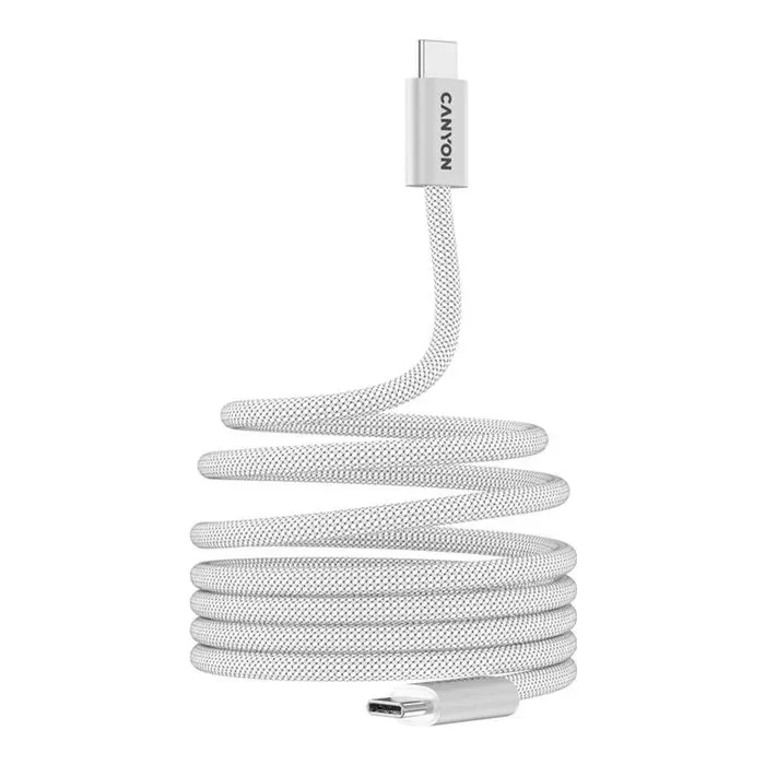 Дата кабель USB-C to USB-C 1.0m 60W Magnet Braided White Canyon (CND-CCMG60AB15W) зображення 3