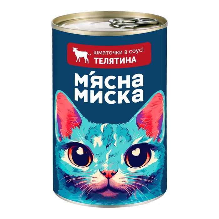 Консервы для кошек М'ясна Миска кусочки в соусе с телятиной 415 г (4820255192161)