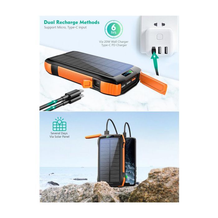 Батарея универсальная Choetech Wireless 20000mAh 20W, PD, QC/3.0, solar panel, Qi-5W, Black-Orange (B657-OR) изображение 5