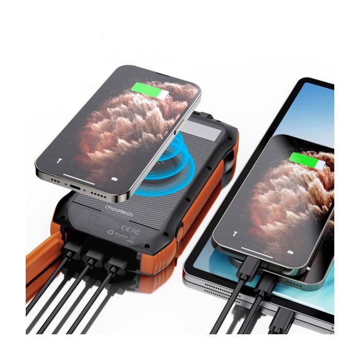 Батарея универсальная Choetech Wireless 20000mAh 20W, PD, QC/3.0, solar panel, Qi-5W, Black-Orange (B657-OR) изображение 6