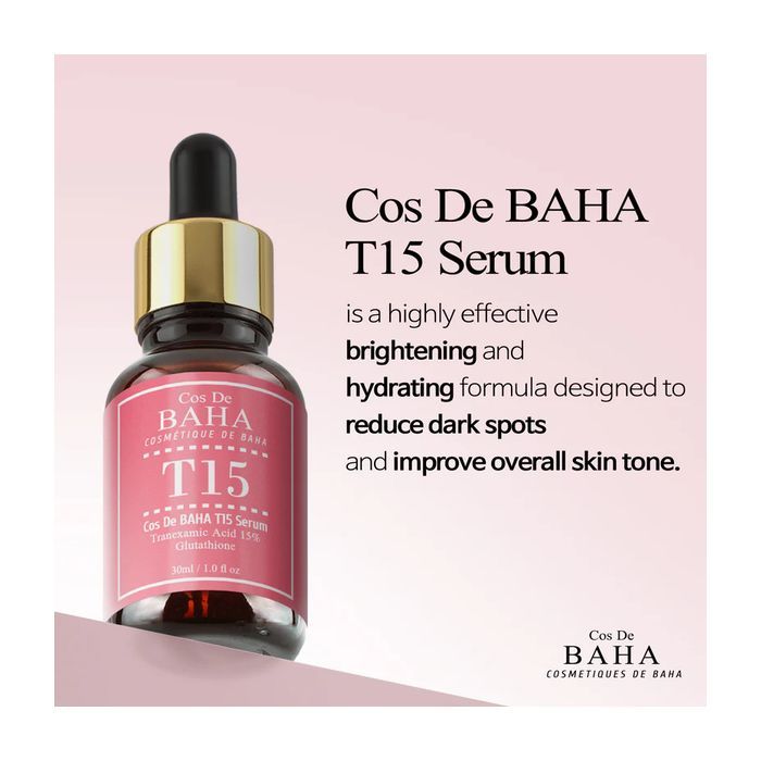Сироватка для обличчя Cos De BAHA T15 Serum Освітлювальна З транексамовою кислотою 15% і глутатіоном 30 мл (8809240319451) зображення 2