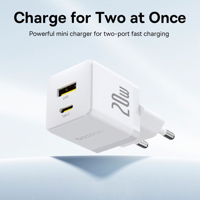 Зарядний пристрій Baseus Palm Fast Charger C+U 20W moon white (P10111608213-00) зображення 6