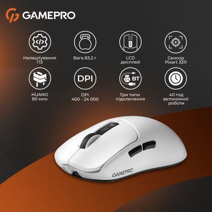 Мышка GamePro Genesis Ranker Wireless/Bluetooth/USB White (GM012W) изображение 12