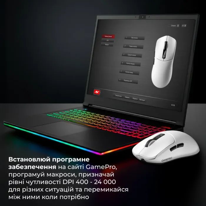 Мышка GamePro Genesis Ranker Wireless/Bluetooth/USB White (GM012W) изображение 5