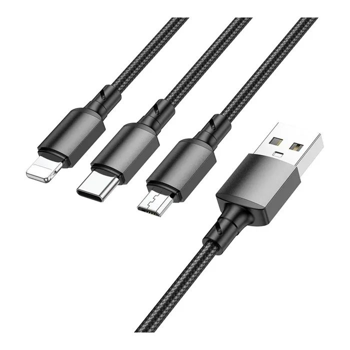 Дата кабель USB 2.0 AM to Lightning + Micro 5P + USB-C 1.0m black BOROFONE (6974443384666)