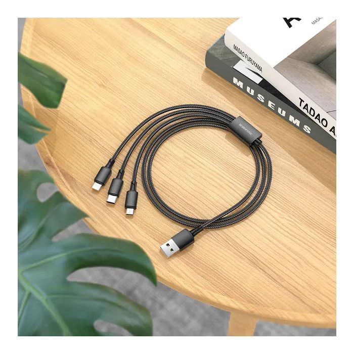 Дата кабель USB 2.0 AM to Lightning + Micro 5P + USB-C 1.0m black BOROFONE (6974443384666) изображение 2