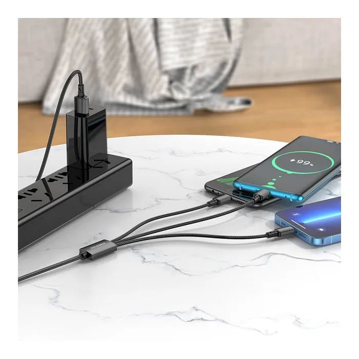 Дата кабель USB 2.0 AM to Lightning + Micro 5P + USB-C 1.0m black BOROFONE (6974443384666) изображение 3