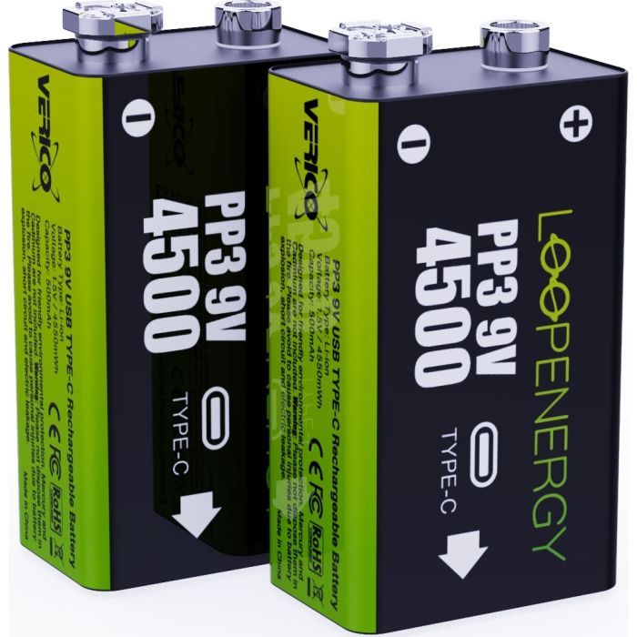 Аккумулятор Крона USB-С 500 mAh 9V Li-ion 2шт./уп. (Loop Energy) Verico (1UDBT-A3WEB2-NN)
