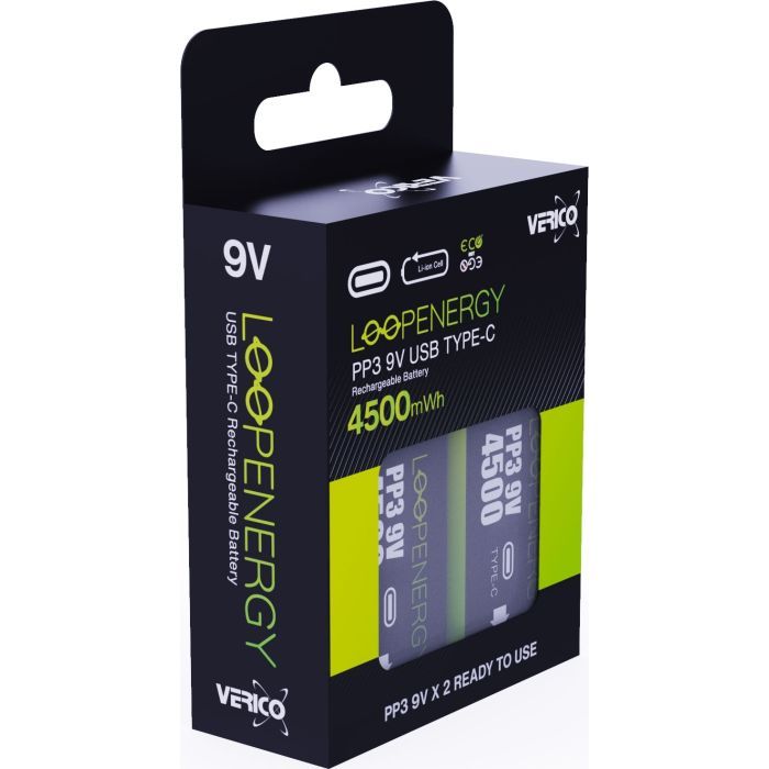 Аккумулятор Крона USB-С 500 mAh 9V Li-ion 2шт./уп. (Loop Energy) Verico (1UDBT-A3WEB2-NN) изображение 4
