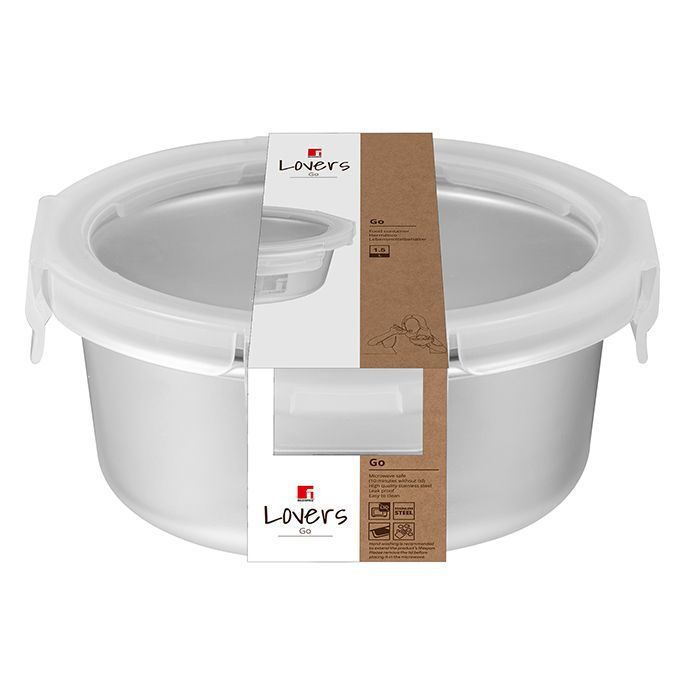 Харчовий контейнер Bergner Go Lovers з нержавіючої сталі круглий 1,5 л (BG-36316-GY) зображення 2