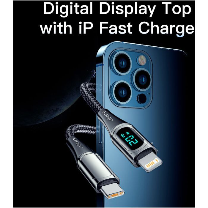 Дата кабель USB-C to Lightning 2.0m 20W Digital Display blue Essager (EXCTL-YDA03) изображение 8