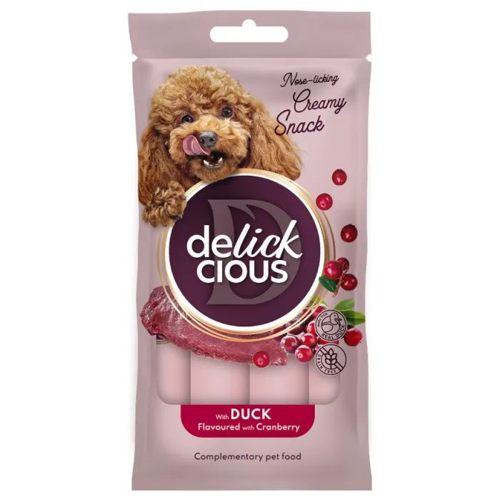 Ласощі для собак Delickcious з качкою та додаванням журавлини 4х15 г (4820269145405)