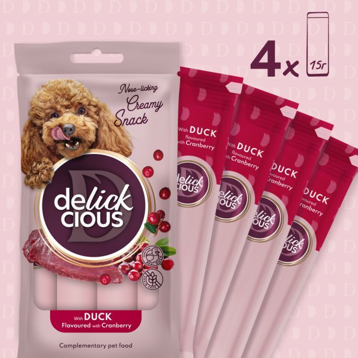 Ласощі для собак Delickcious з качкою та додаванням журавлини 4х15 г (4820269145405) зображення 3