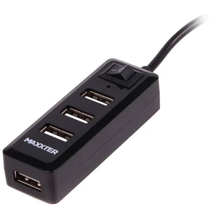 Концентратор Maxxter USB 2.0 to 4xUSB + charger 5V 1A (HU2A-4P-AC-03)