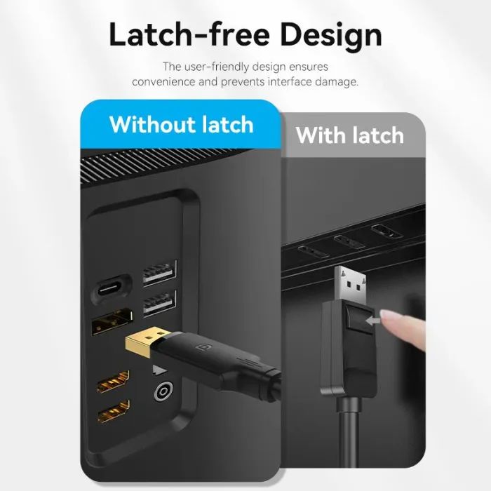 Кабель мультимедийный DisplayPort M to DisplayPort M 1.0m 4K black Vention (HAKBF) изображение 5