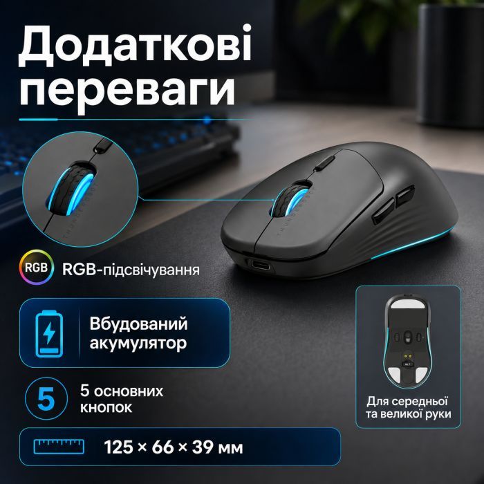 Мишка Thunderobot ML7 Tri-mode Grey (6932066316082) зображення 8