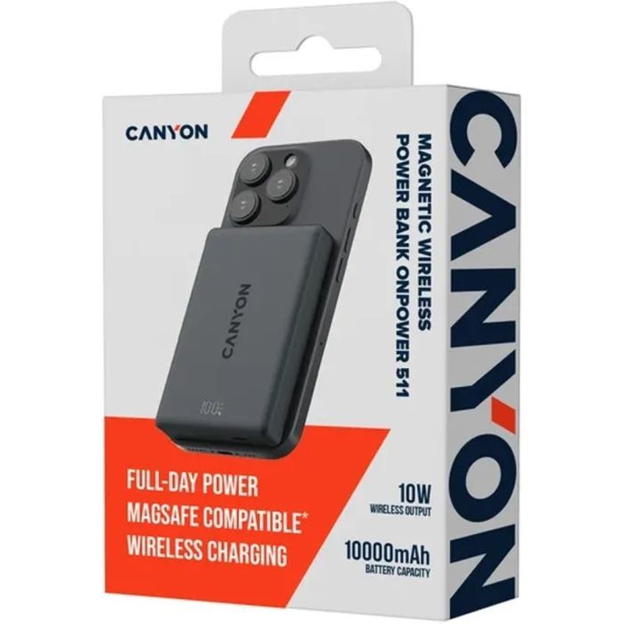 Батарея універсальна Canyon 10000mAh OnPower 511 PD20W Magnetic wireless MagSafe Black (CNS-CPB511B) зображення 5