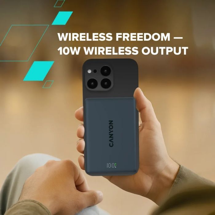 Батарея універсальна Canyon 10000mAh OnPower 511 PD20W Magnetic wireless MagSafe Black (CNS-CPB511B) зображення 7