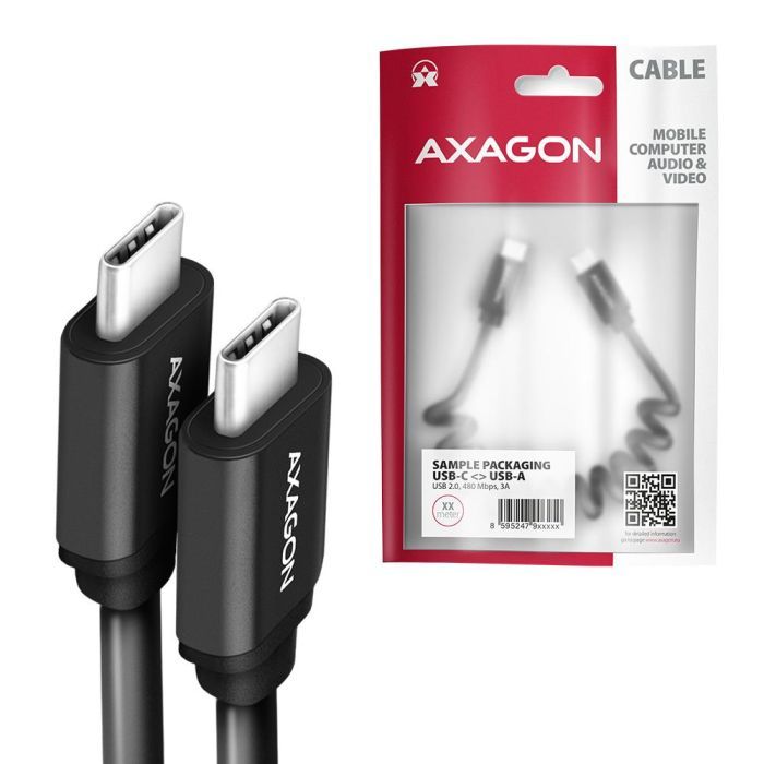 Дата кабель USB-C to USB-C 0.6m 60W black AXAGON (BUCM-CM10TB) изображение 2