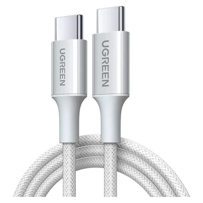 Дата кабель USB-C to USB-C 2.0m PD100W 5A braided L502 white Ugreen (35221)