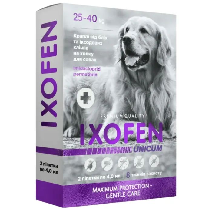 Краплі для тварин IXOFEN проти іксодових кліщів, бліх та комарів для собак 25-40 кг (4820275973221)
