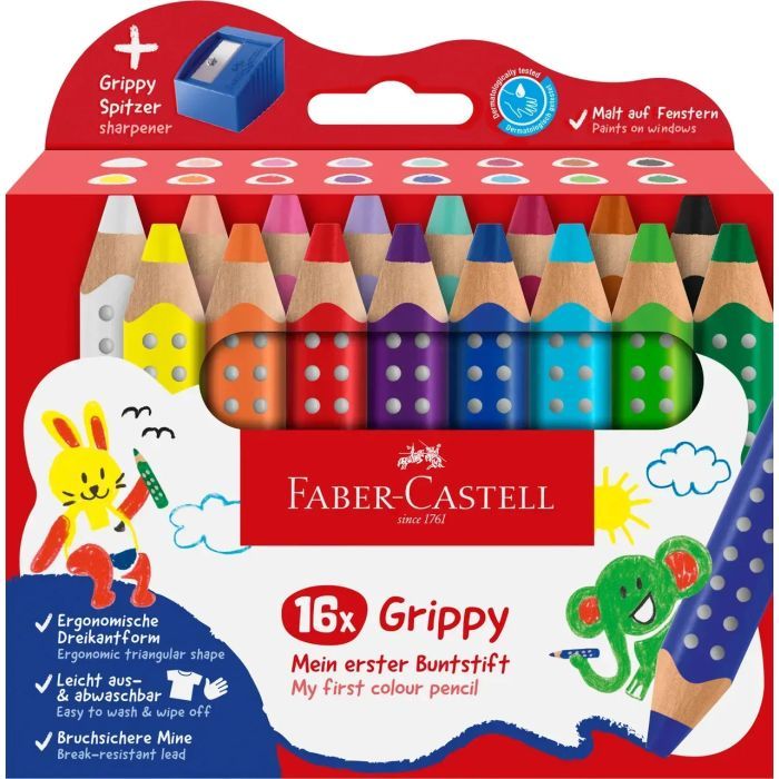 Карандаши цветные Faber-Castell Jumbo Grippy акварельні, 10 кольорів + стругачка (110636) (33043)