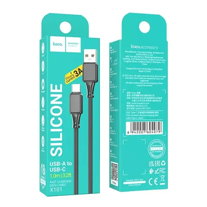 Дата кабель USB 2.0 AM to USB-C 1.0m silicone X101 Assistant black HOCO (6942007604079) изображение 4