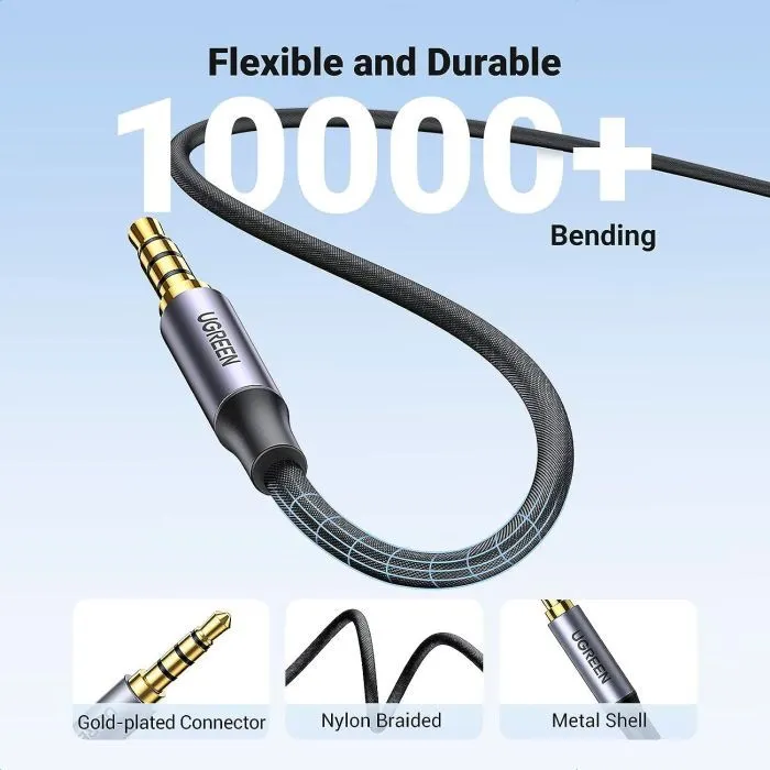 Кабель мультимедийный 3.5mm M to 3.5mm M 3.0m (4pin) AV183 aluminum gray Ugreen (20785) изображение 10