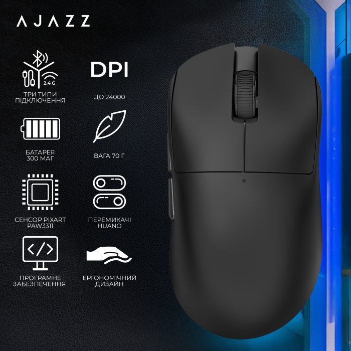 Мишка Ajazz x Nacodex NJ08-MC Wireless/Bluetooth/USB Black (NJ08-MC-B) зображення 7