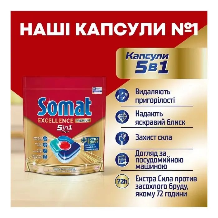 Таблетки для посудомоечных машин Somat Excellence 5-в-1 80 шт. (9000101831658) изображение 2