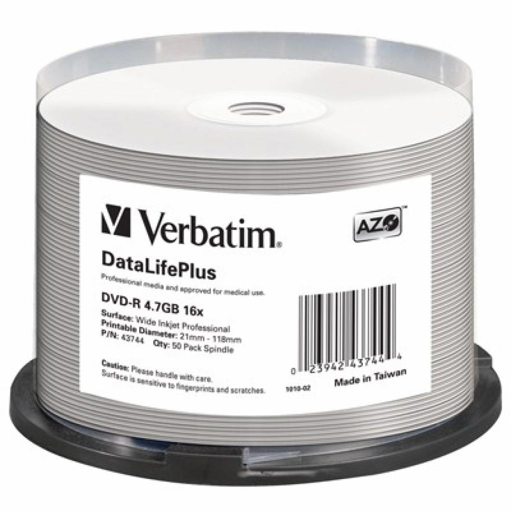 Диск DVD Verbatim 4.7Gb 16X CakeBox 50шт Print-White (43744)