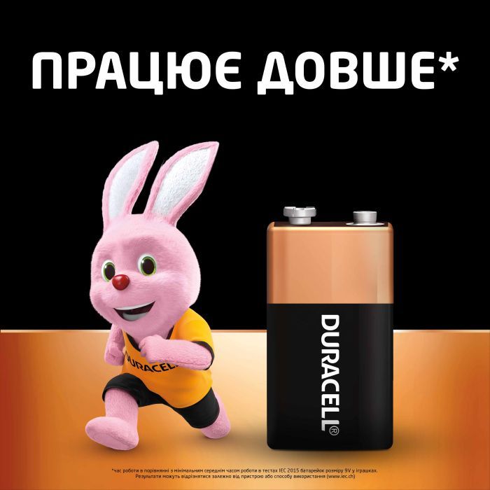 Батарейка Duracell 9V щелочная 1шт. в упаковке (5000394066267 / 81483681) изображение 3