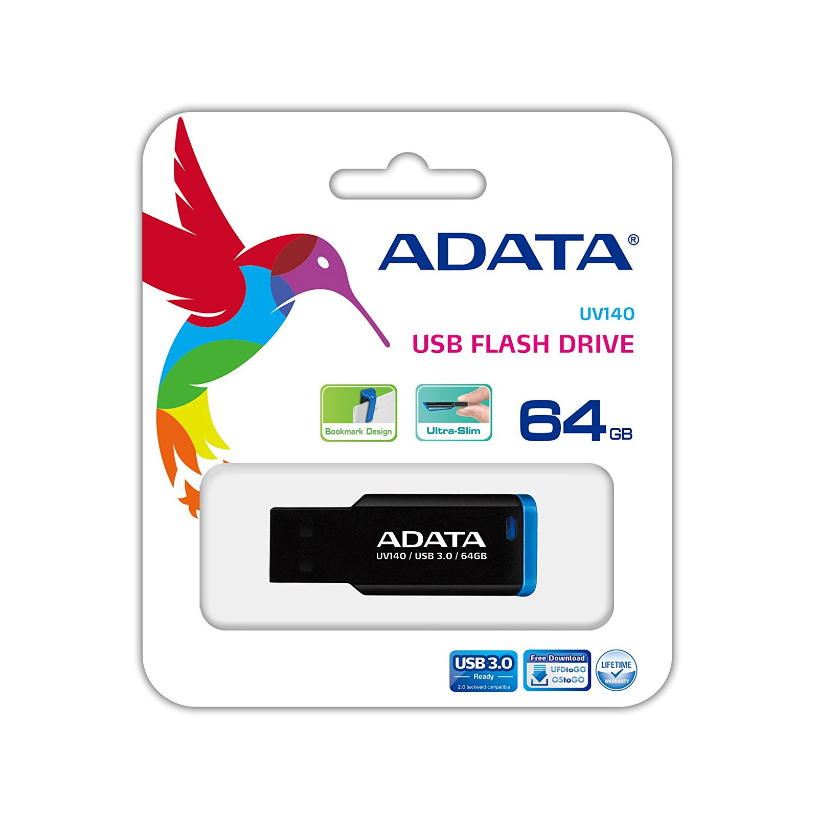 USB флеш накопитель ADATA 64GB UV140 Black-Blue USB 3.0 (AUV140-64G-RBE) изображение 5