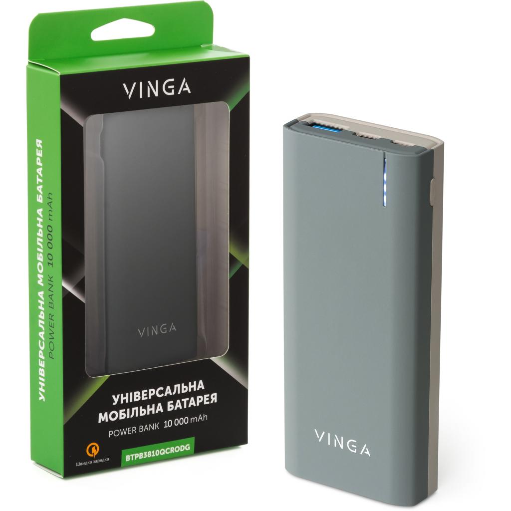 Батарея универсальная Vinga 10000 mAh soft touch dark grey (BTPB3810QCRODG) изображение 6