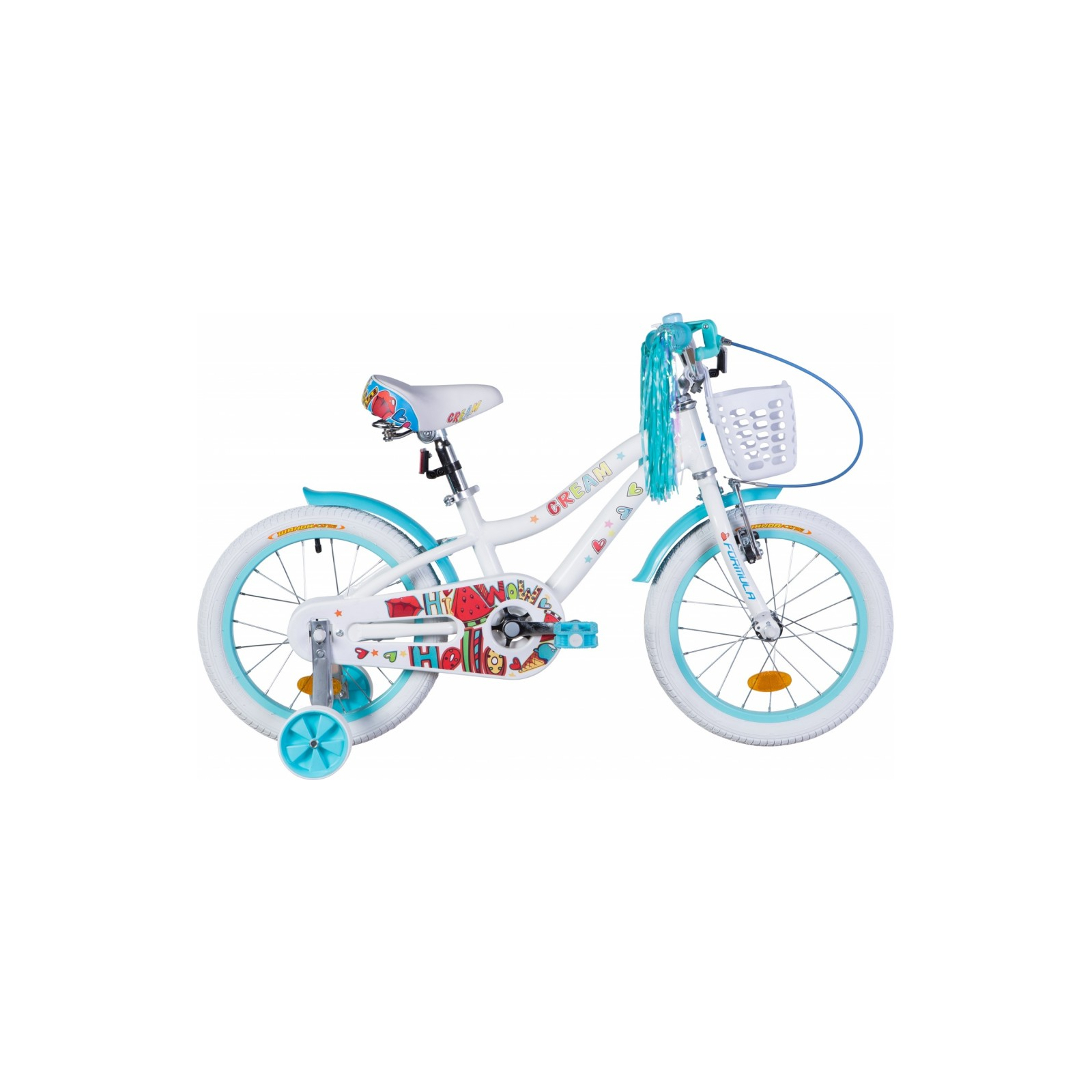 Детский велосипед Formula 16" CREAM рама-9" Al 2020 бело-аквамариновый с корзиной (OPS-FRK-16-118)