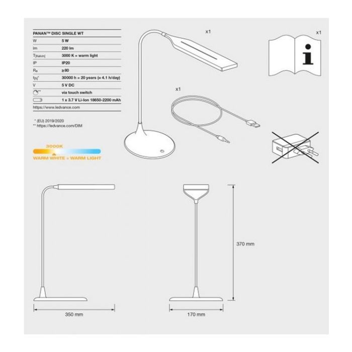 Настольная лампа Osram LEDVANCE LED PANAN DISC 5W 3000K (4058075321267) изображение 3
