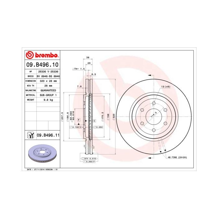 Тормозной диск Brembo 09.B496.10