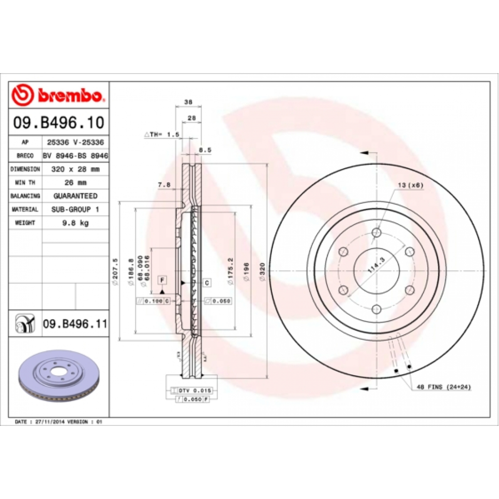 Тормозной диск Brembo 09.B496.10