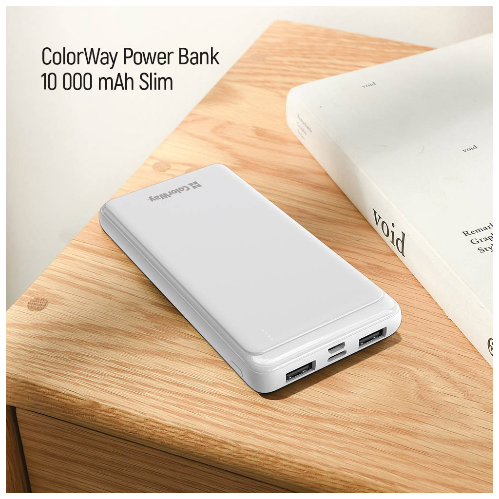 Батарея универсальная ColorWay 10 000 mAh Slim, White (CW-PB100LPF2WT) изображение 9