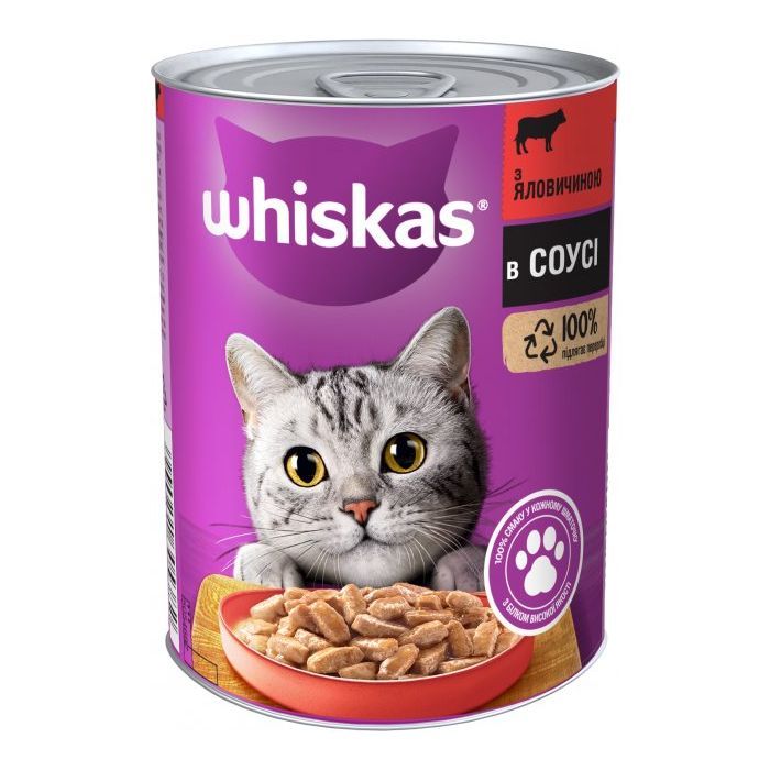 Консерви для котів Whiskas з яловичиною в соусі 400 г (5900951305382)