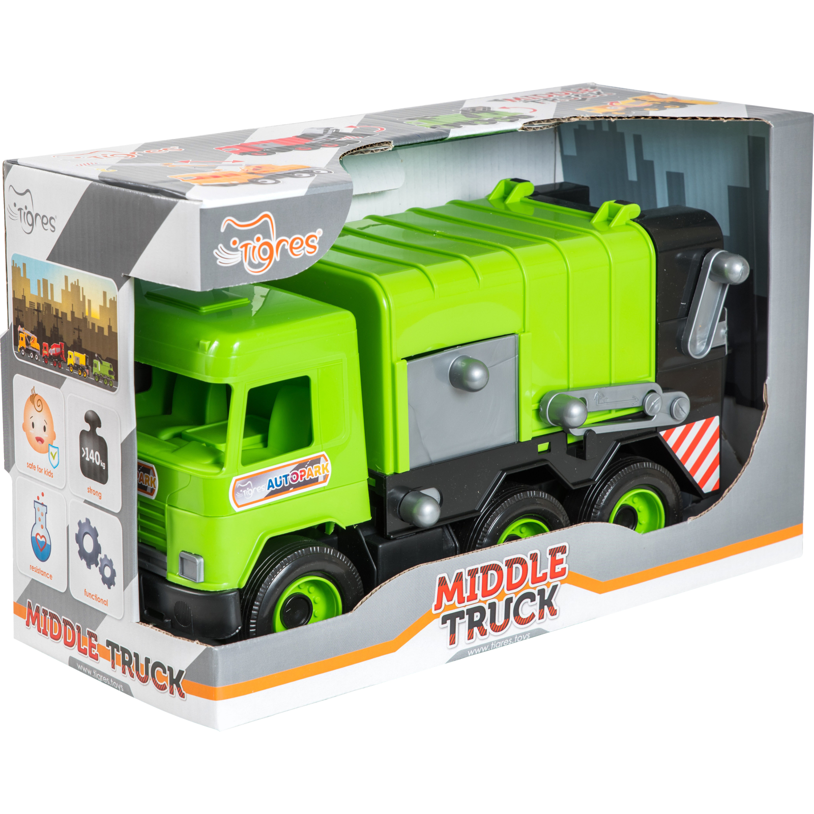 Спецтехніка Tigres Авто "Middle truck" сміттєвоз (св. зелений) в коробці (39484)
