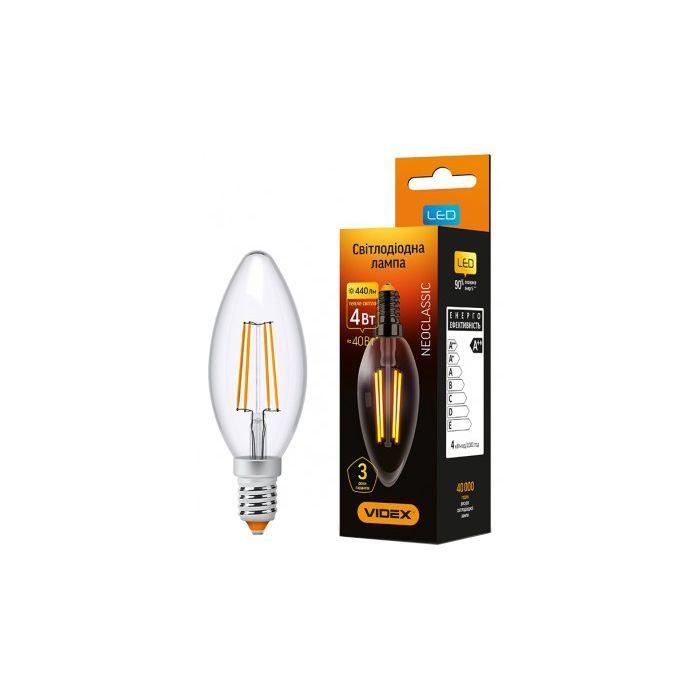 Лампочка Videx LED Filament C37F 4W E14 3000K (VL-C37F-04143)
